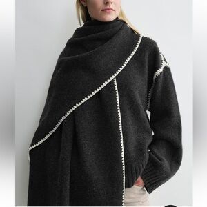 Toteme Embroidered wool cashmere scarf grey melange